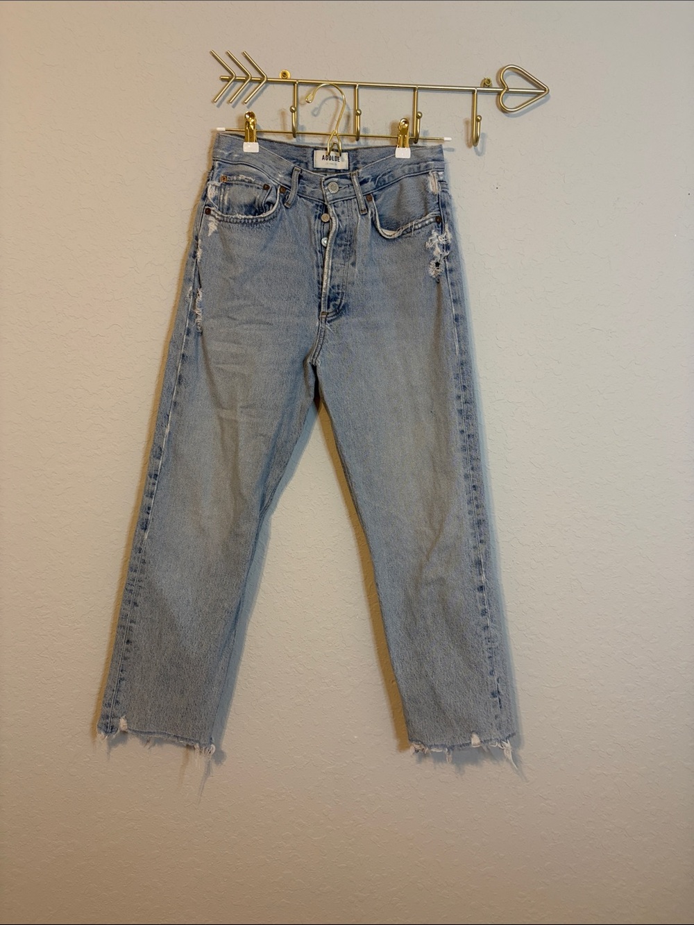 AGOLDE Women’s Size 25 Light Wash Distressed High Rise Jeans Raw Hem
